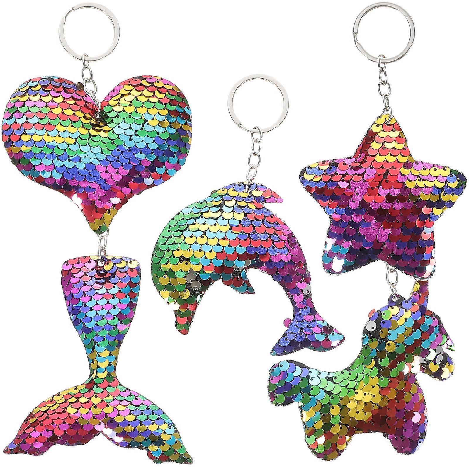 Cute Handbag Key Key Rings Sequined Key Chains Multi-Colored Backpack Hanging Pendants 10Pcs