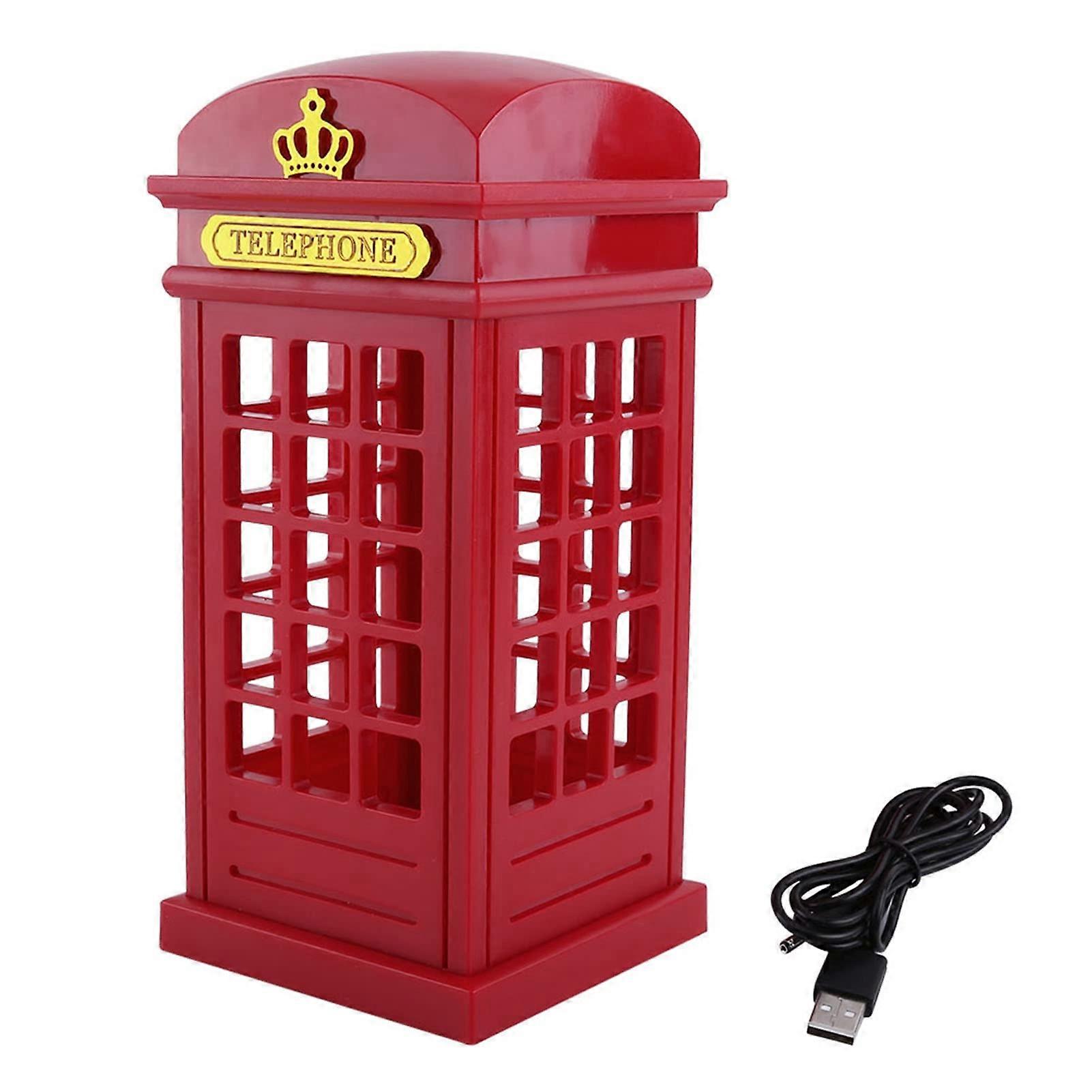 Vintage Telephone Booth LED Desk Lamp with Touch Sensor, USB Rechargeable Warm Dimmable Light