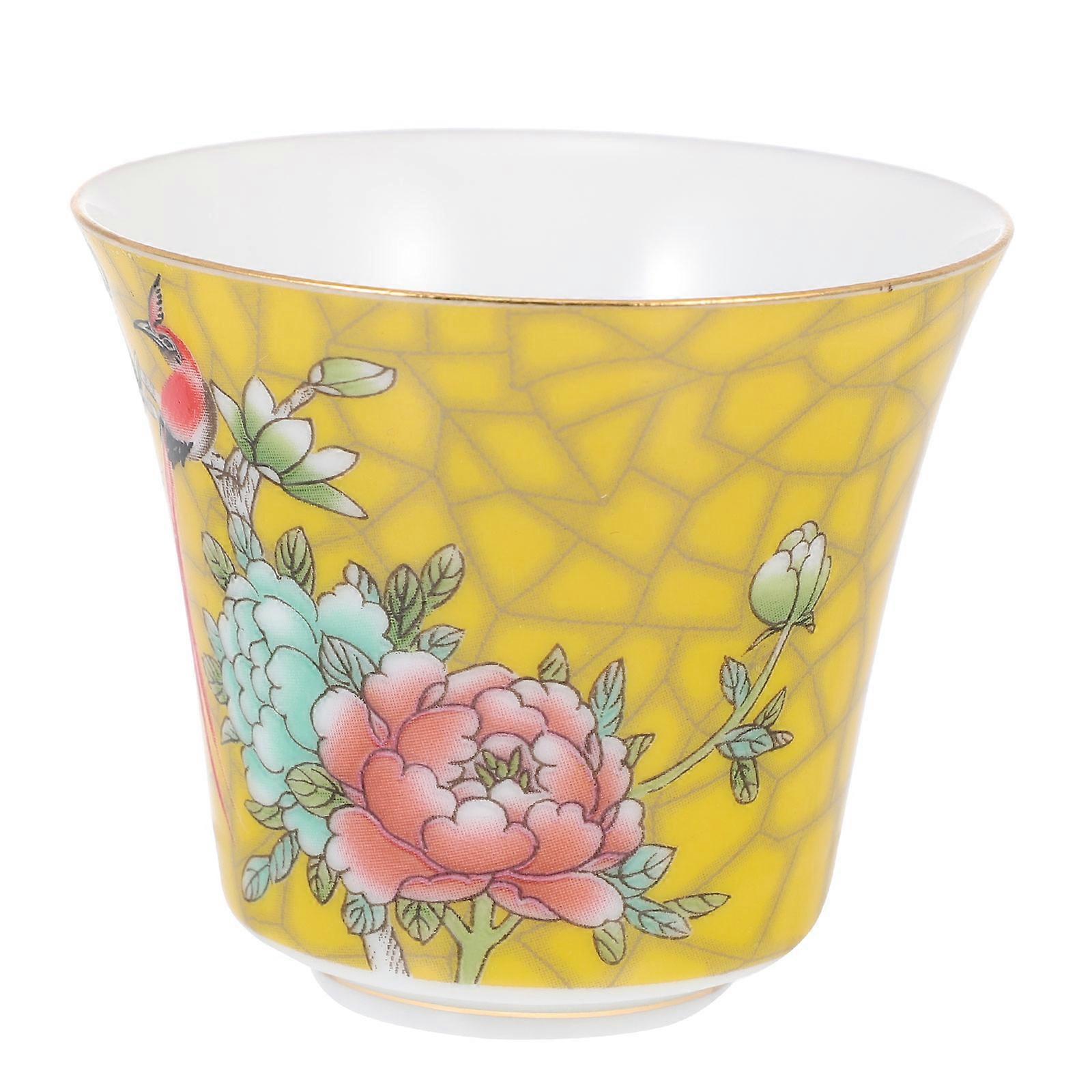 Antique Ceramic Teacup Decorative Set for Home 2Pcs Yellow Teaware