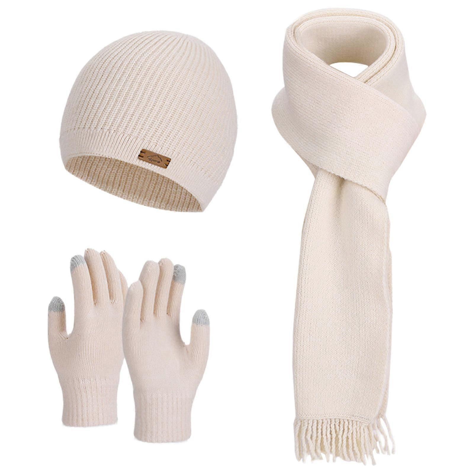 Women'S Winter Scarf Hat Gloves Set Thickened Knit Touch Screen Compatible Warm