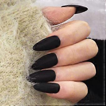 Matte Almond Press on Nails Set Black Full Cover False Nails with Stickers and Mini File