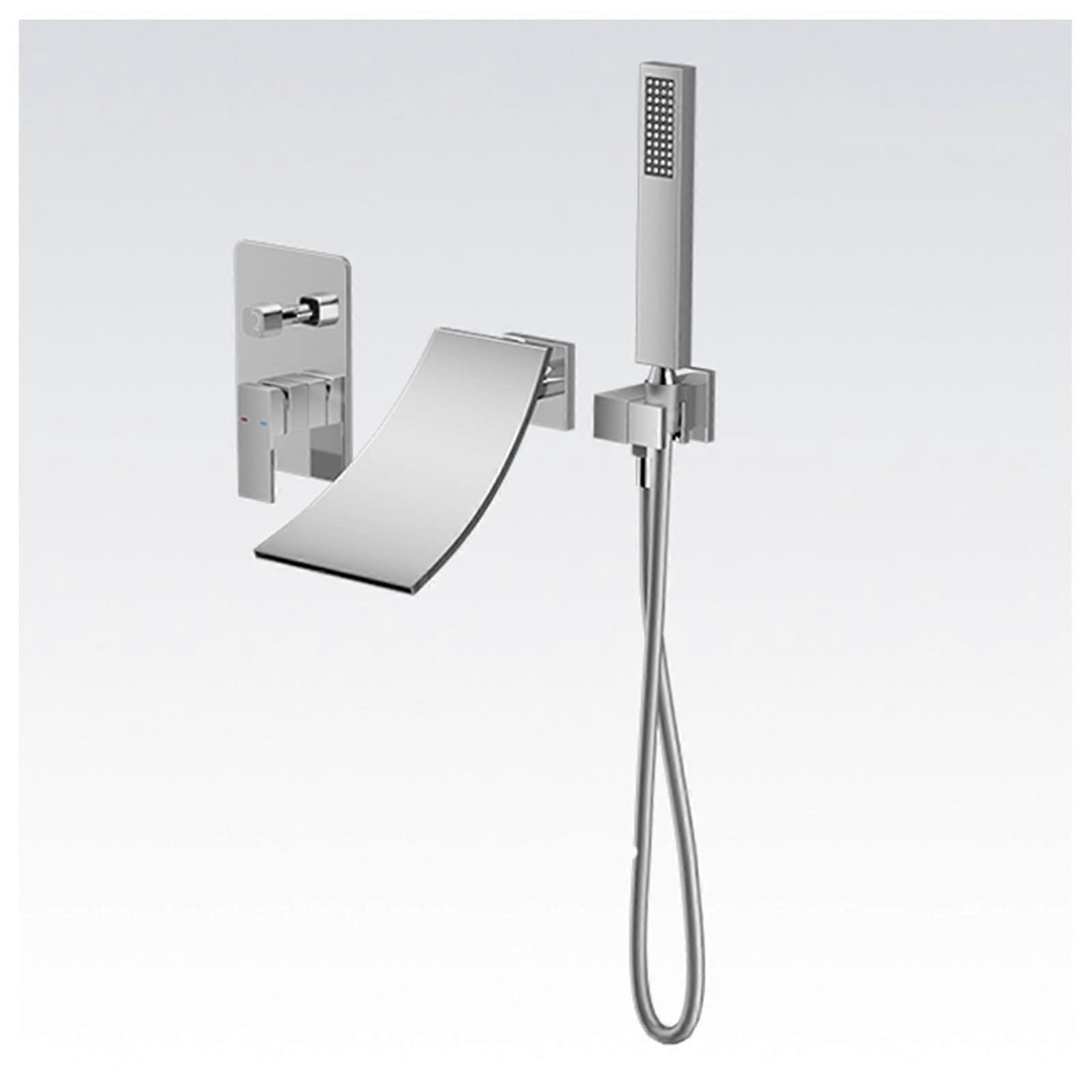 Wall Mounted Waterfall Bathtub Faucet with Hand Shower, Brass Chrome Dual Function Design