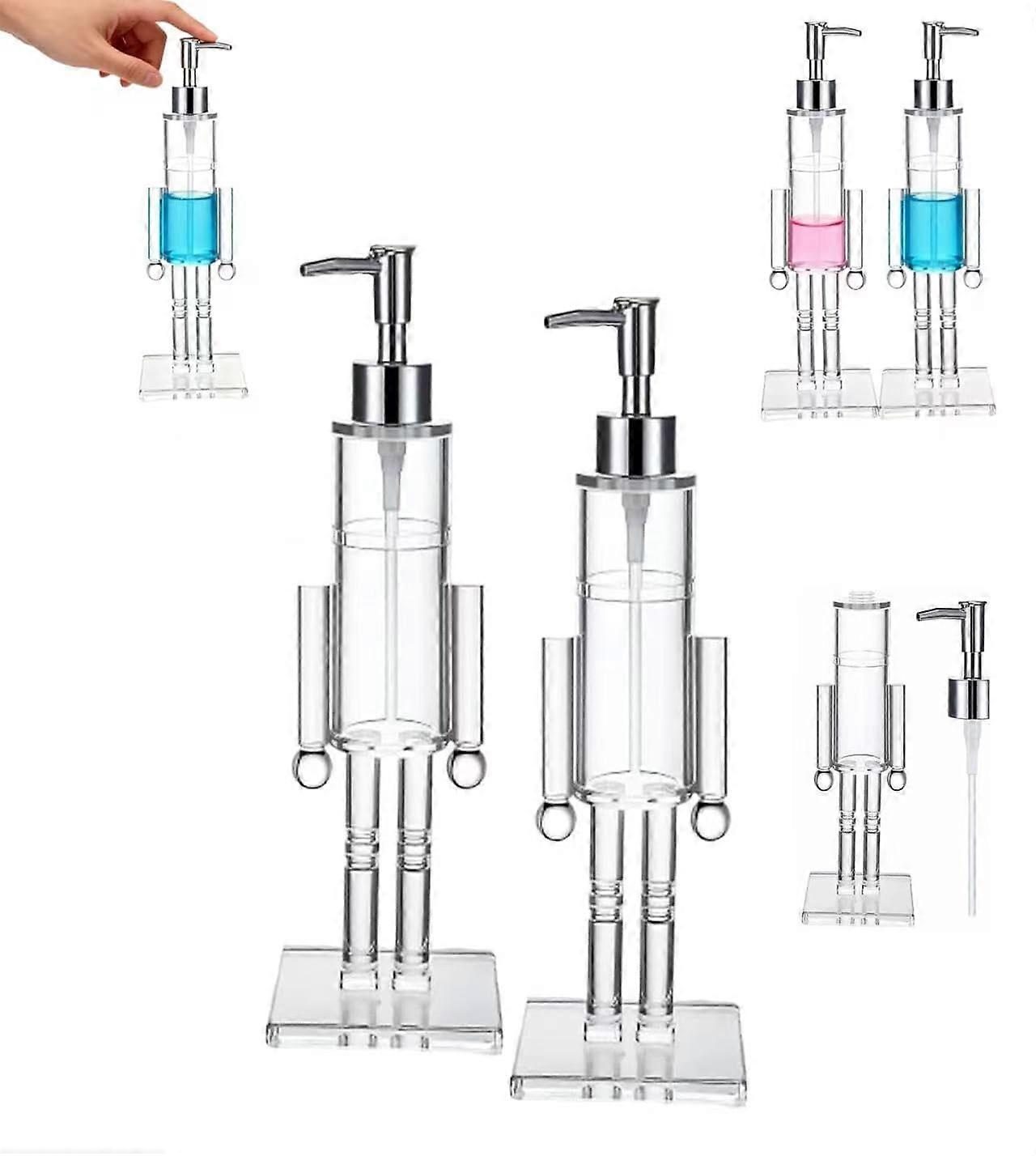 2Pcs Nutcracker Christmas Soap Dispenser Set, Clear Acrylic Refillable Pump Bottles for Kitchen and Bathroom