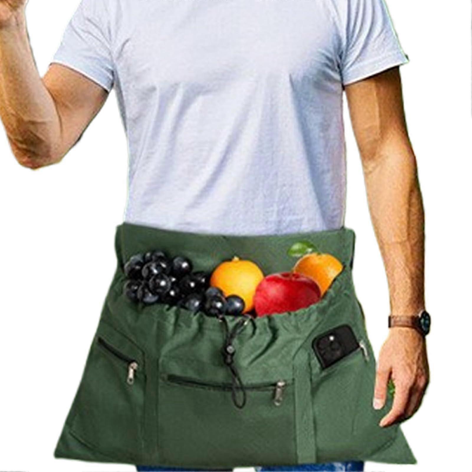 Waterproof Gardening Apron with Adjustable Waist Straps and Multiple Drawstring Pockets for Harvesting