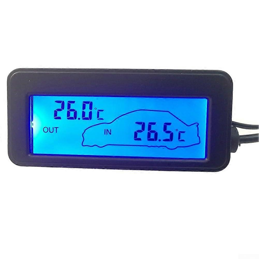 Car Temperature Gauge with Backlit LCD Display, Digital Car Thermometer Clock 12V for Dashboard