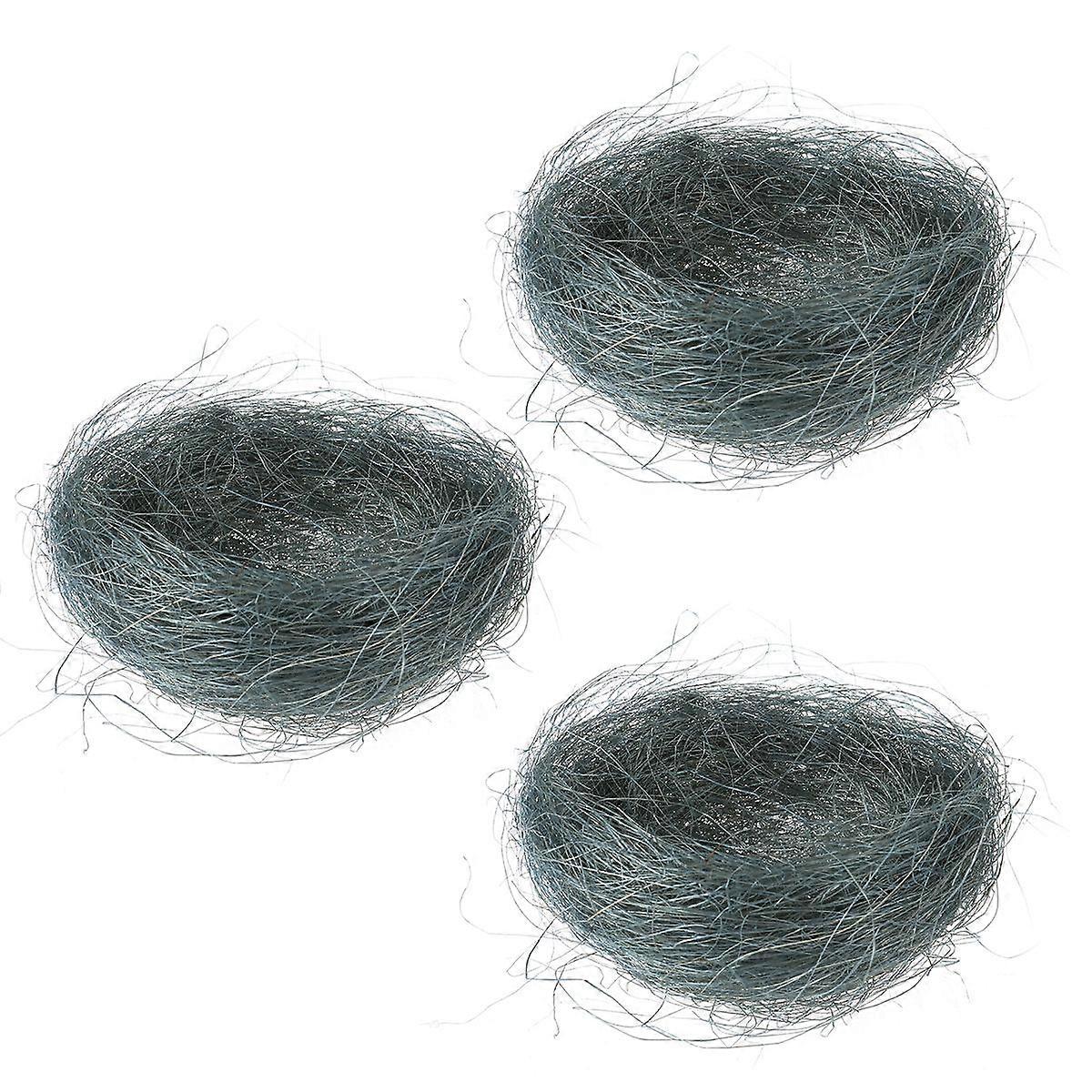 3Pcs Artificial Nest Easter Mini Colored Thread Bird Nests for Candies Eggs (Grey)