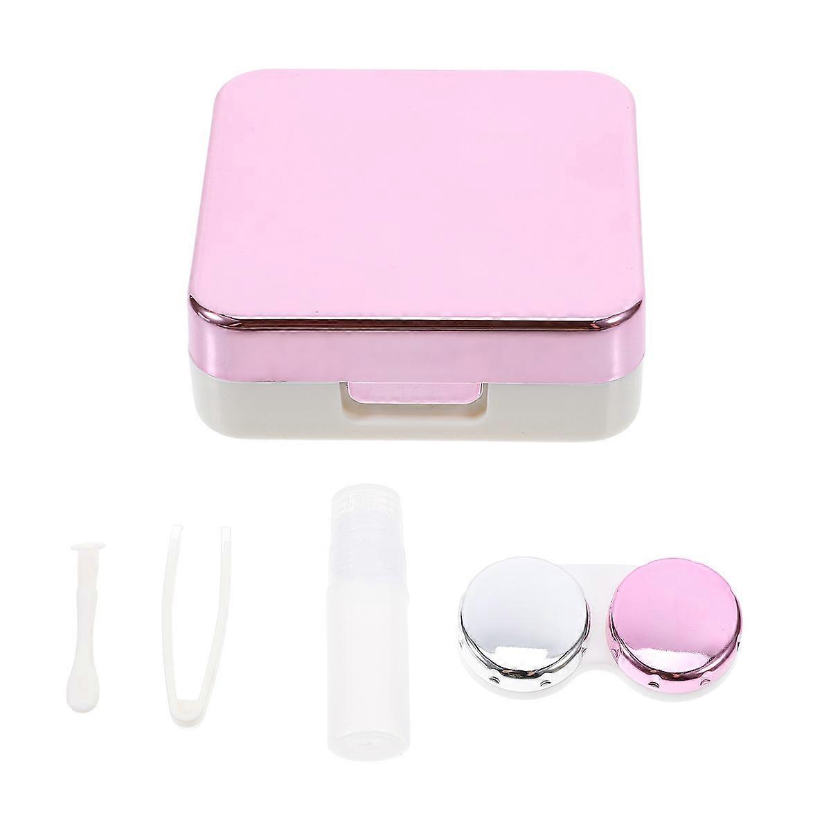 Lens Case Box Mini Travel Storage Holder for 2Pcs Rose Red Simple Design