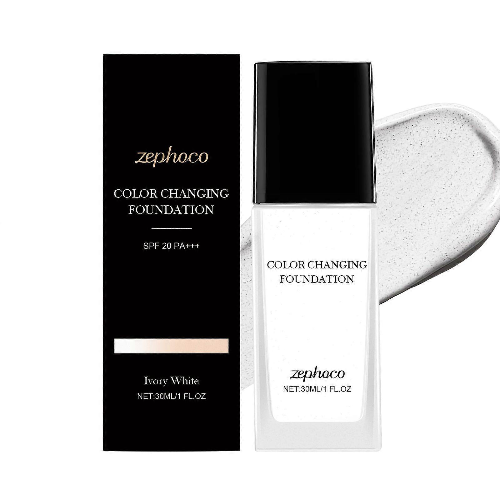 Zephoco Ivory White Color-Changing Foundation Liquid, Moist, Lightweight, Smooth, Natural Coverage, Long-Lasting, Transparent Foundation
