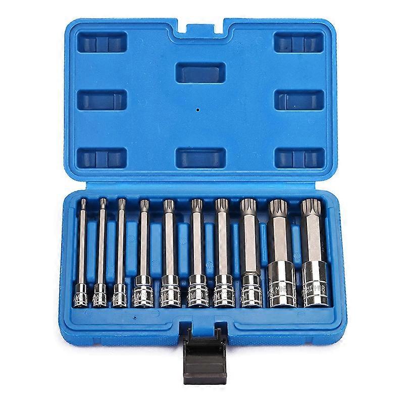 10 Piece 4 polegadas Spline Tip Bit Socket Set M-Type Universal Sleeve - Triplo Square Spline Bit Socket