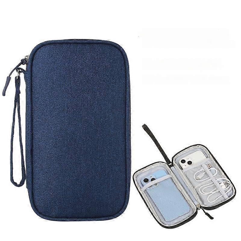 Electronics Organizer Bag Waterproof Double Layer Travel Cable Storage Case for Gadgets Dark Blue