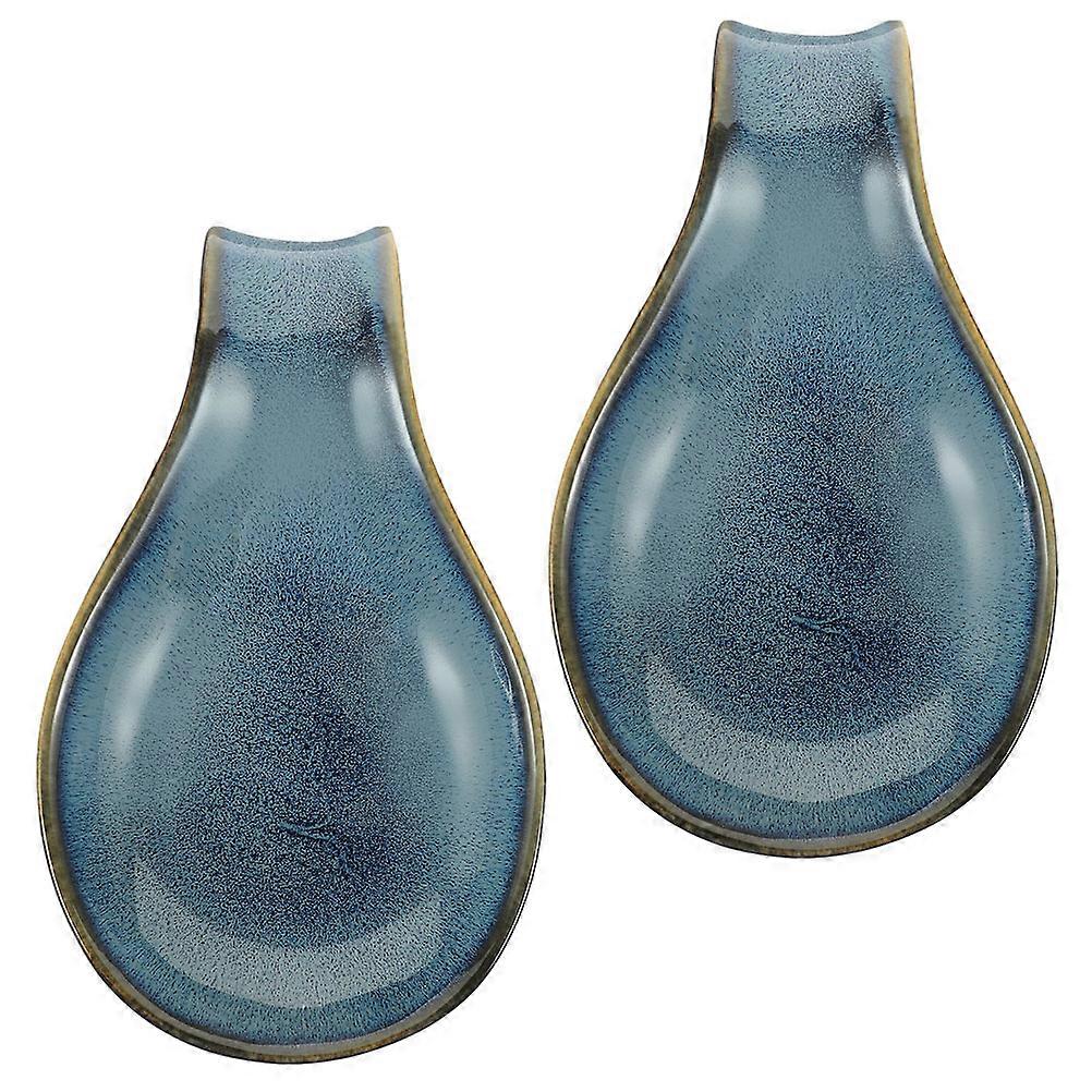 Multi Colored Ceramic Spoon Rest for Kitchen Use 2Pcs Spoon Holder