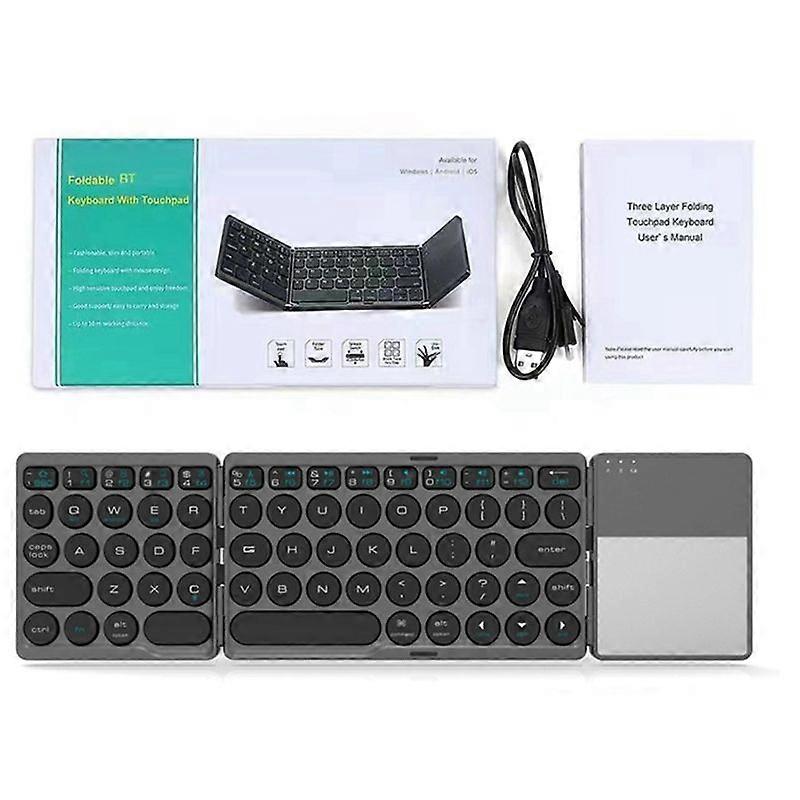 64 Keys Three Folding Round Cap Bluetooth Keyboard Computer, Gray