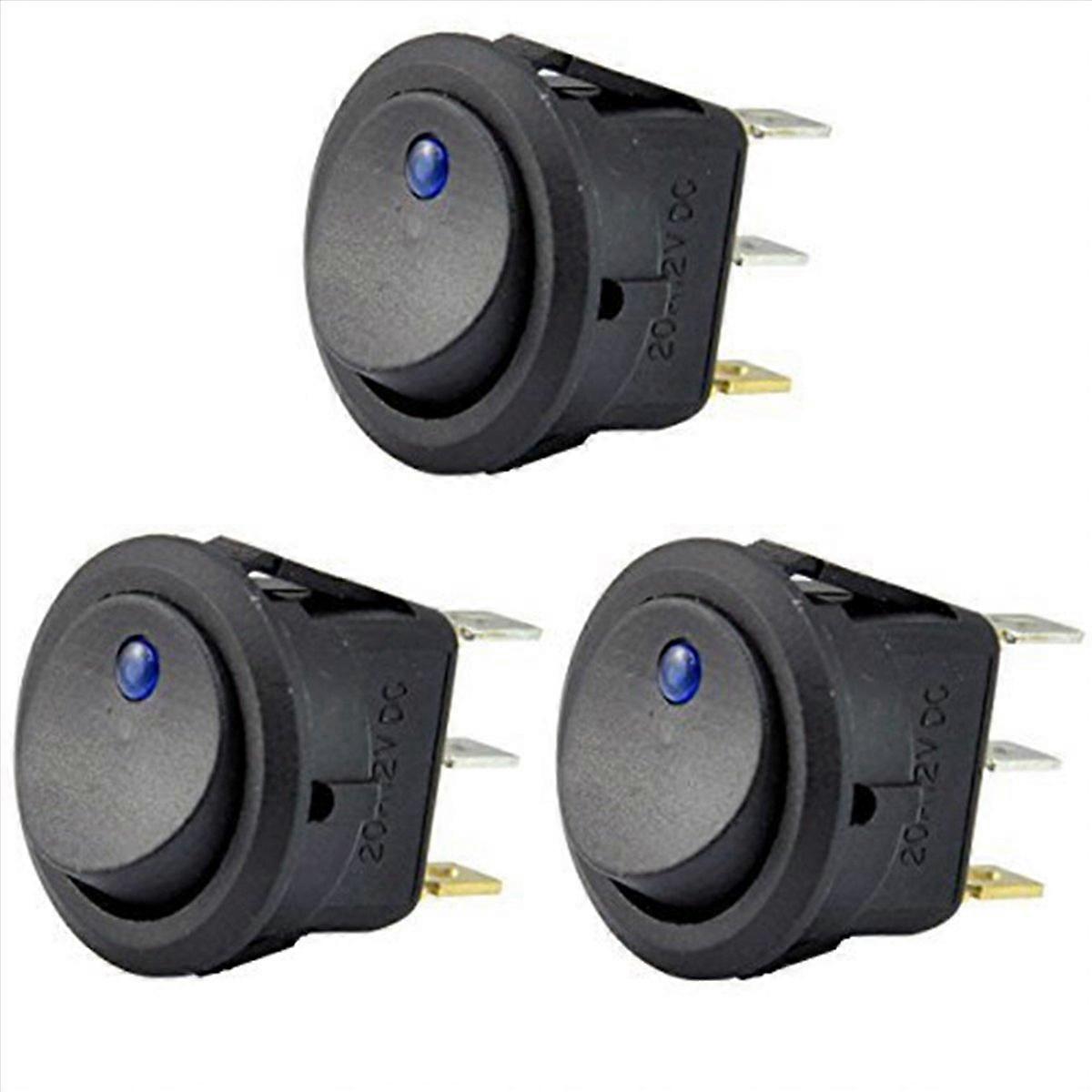 3Pc 12V 20A Rocker Toggle LED Switch Blue Light SPST On-Off Control
