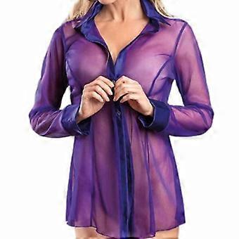 Damen-Dessouskleid mit Knöpfen, transparent, Clubwear, Stripperbluse, langärmelig, sexy, einfarbig, durchsichtig, Sex-Pyjama-Shirts
