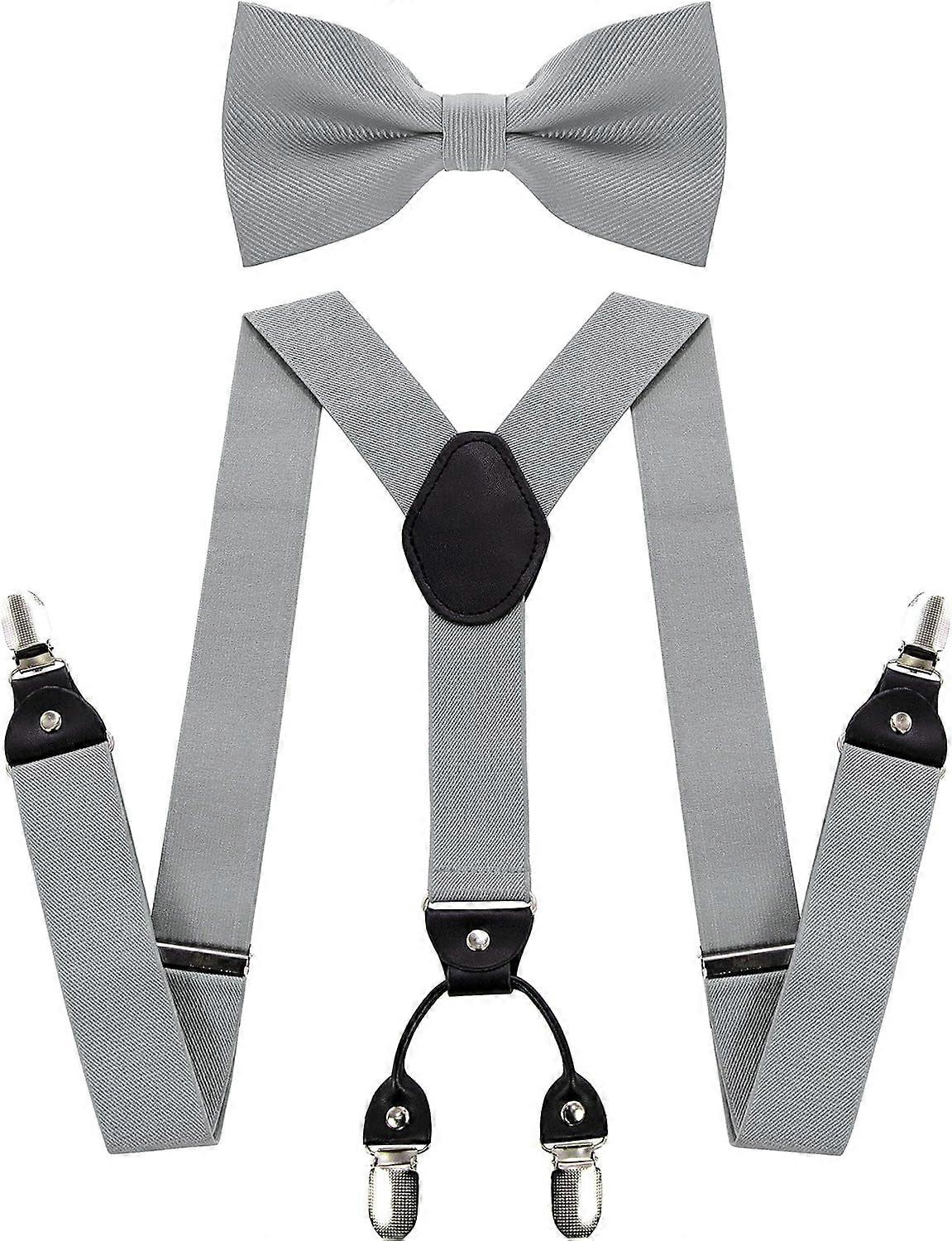 Solid Color Suspender and Silk Bow Tie Sets for Men
