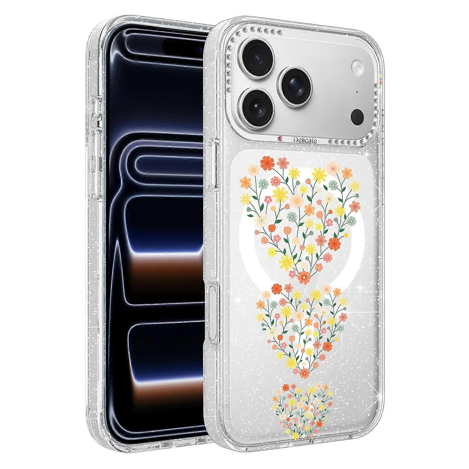 Flower Pattern IMD Glitter Magnetic Phone Case