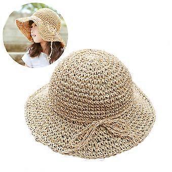 Mädchen Kinder Casual Strand Urlaub Sonnenhüte Strohhut Mode Sommer Sonne Schutzkappen (Beige)