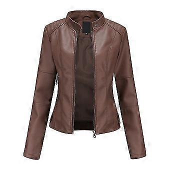 Allthemen Mujer Casual Zipper Down Stand Cuello Chaqueta de cuero
