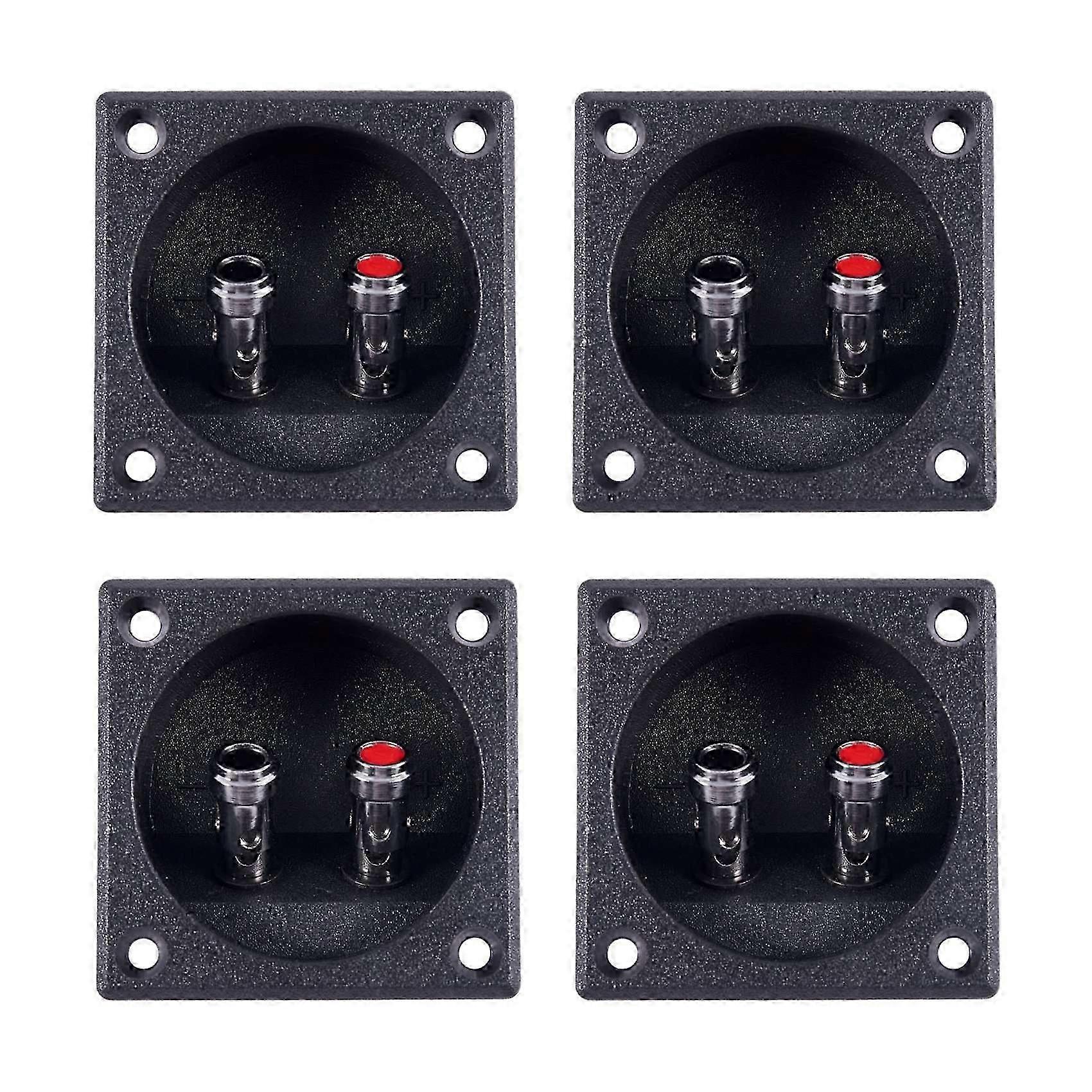 4X Square Shape Double Binding Post Type Speaker Box Terminal Cup Black