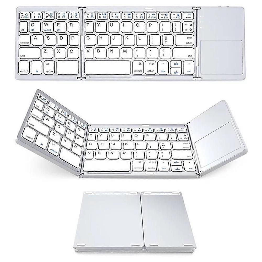 Tri-Fold Bluetooth Keyboard, Bluetooth Portable Mini Wireless Keyboard with Touchpad Mouse-White