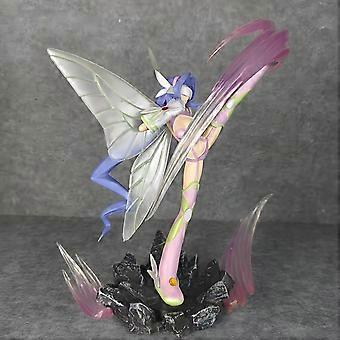 Anime Girl PVC Figure, Dynamic Combat Pose with Translucent Wings, Gradient Pink-Purple Hair, Collectible Statue for Desk Display