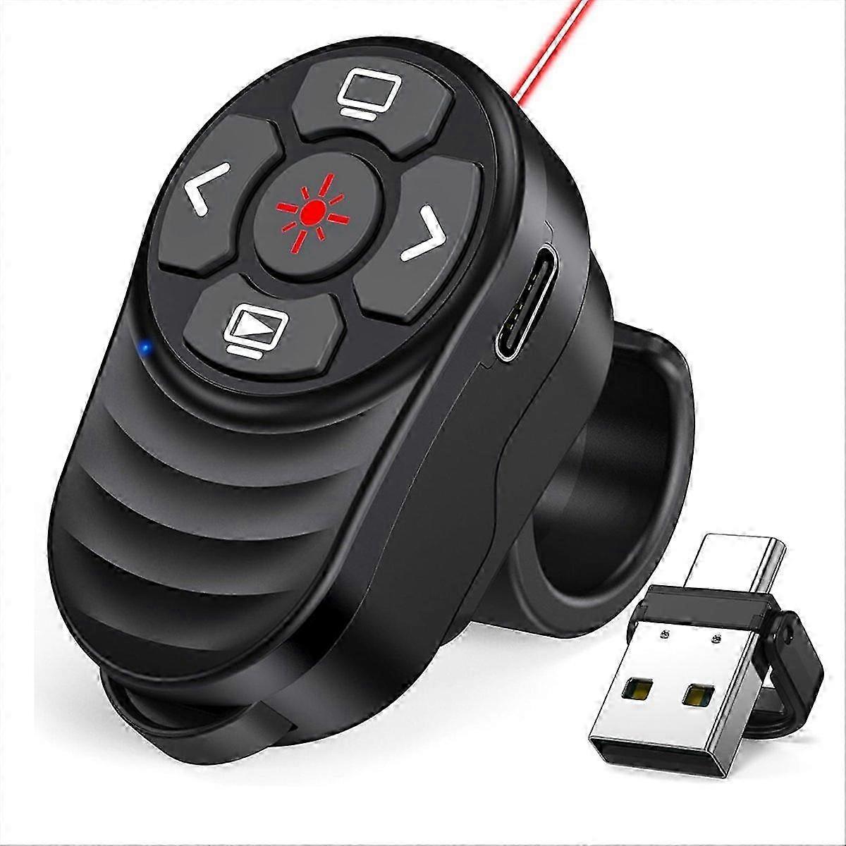 Rechargeable USB Type C Wireless Presentation Clicker, Finger Ring Presentations Powerpoint Clicker
