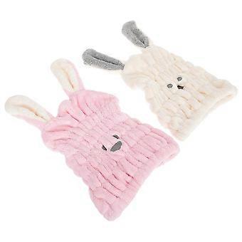 Quick Dry Reusable Shower Caps 2Pcs Beige Cartoon Design for Women