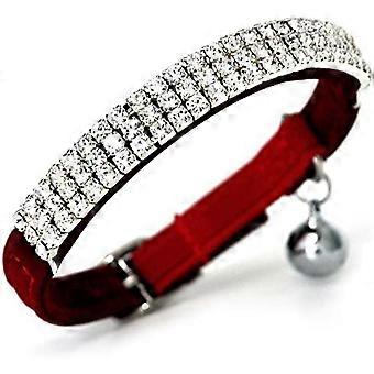 Soft Velvet Safe Cat Justerbar krave Bling Diamante med klokker, 11 tommer til små hunde og katte (rød)