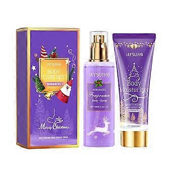 Conjunto de cuidados corporais com fragrância natalina, spray corporal, loção corporal, fragrância fresca para festas de fim de ano, fragrância roxa.
