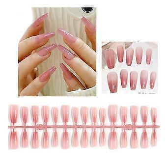 30Pcs Long Coffin French Press On Nails Glossy Acrylic False Nails for Women with Adhesive