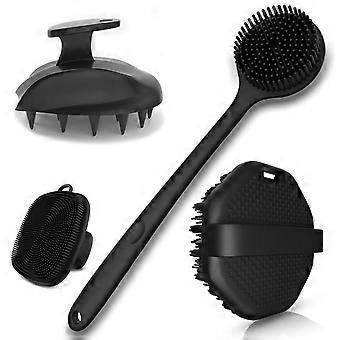 3 Pcs/4 Pcs Double-Sided Long Handle Body Brush Set, Soft Exfoliating Brush for Face and Scalp, Non-Slip Grip Deep Cleansing