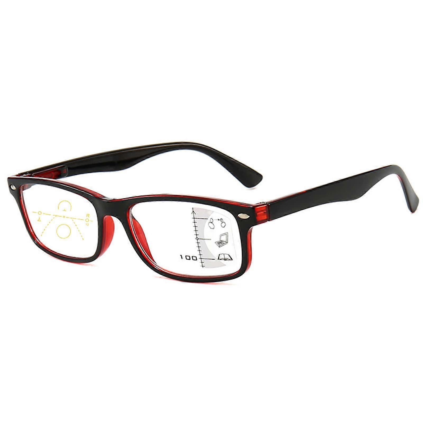 Red Reading Glasses +1.00 Blue Light Blocking Progressive Multifocal Retro Frame for Elderly