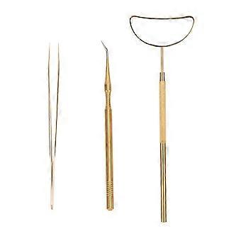 3pcs Lash Lift Tools Edelstahl Wimperntrenner Spiegel Pinzetten Set für Wimpernverlängerung Gold