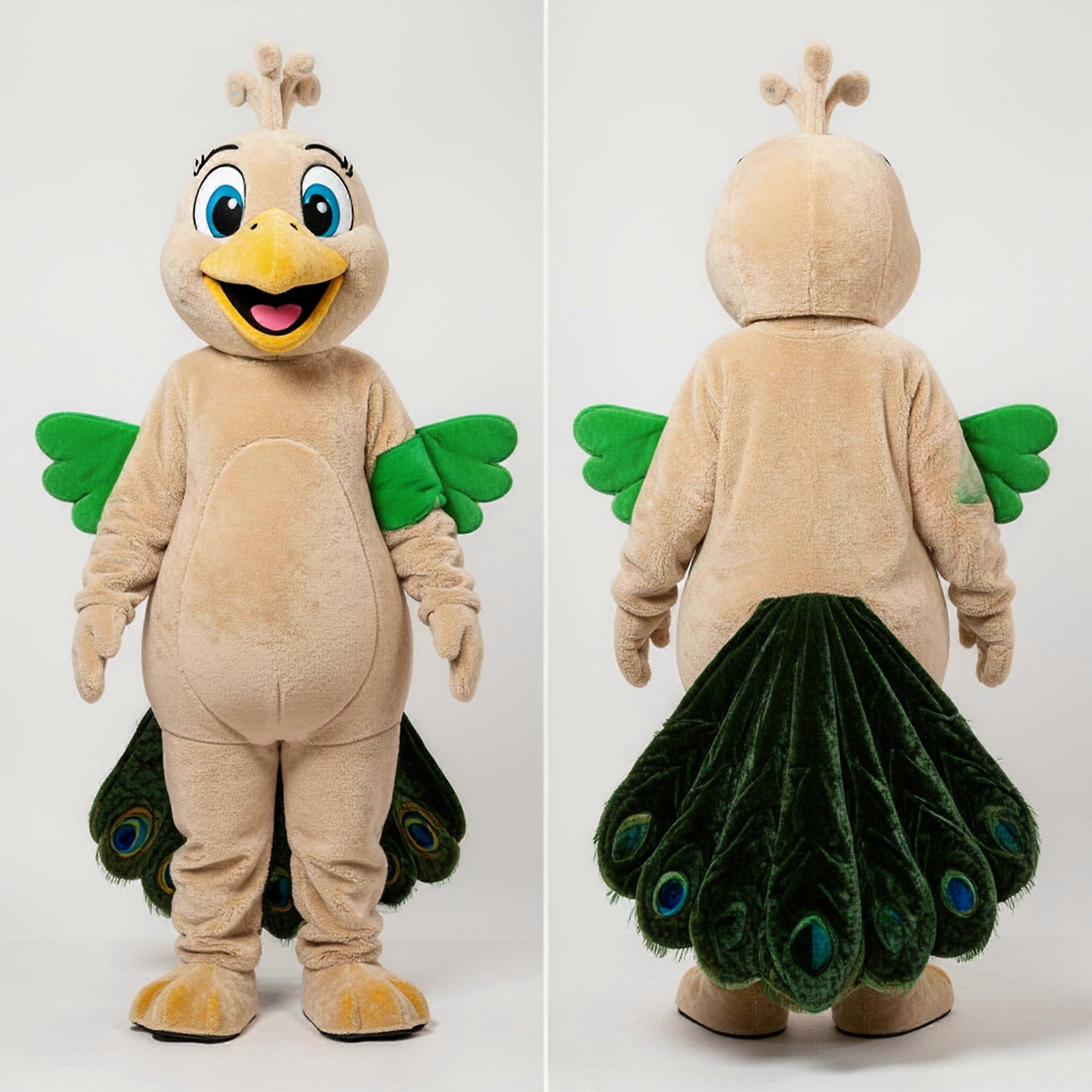 MASTICOT Beige Feathered Peacock Mascot