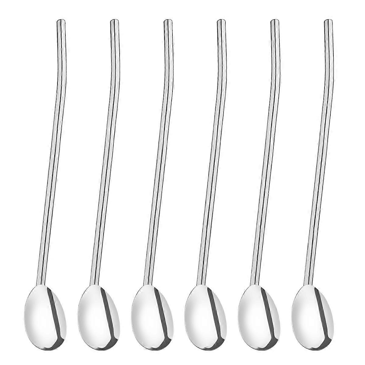 Reusable Straw Spoon for Drinking Use 6Pcs Pack Metal Silver Oval Shape