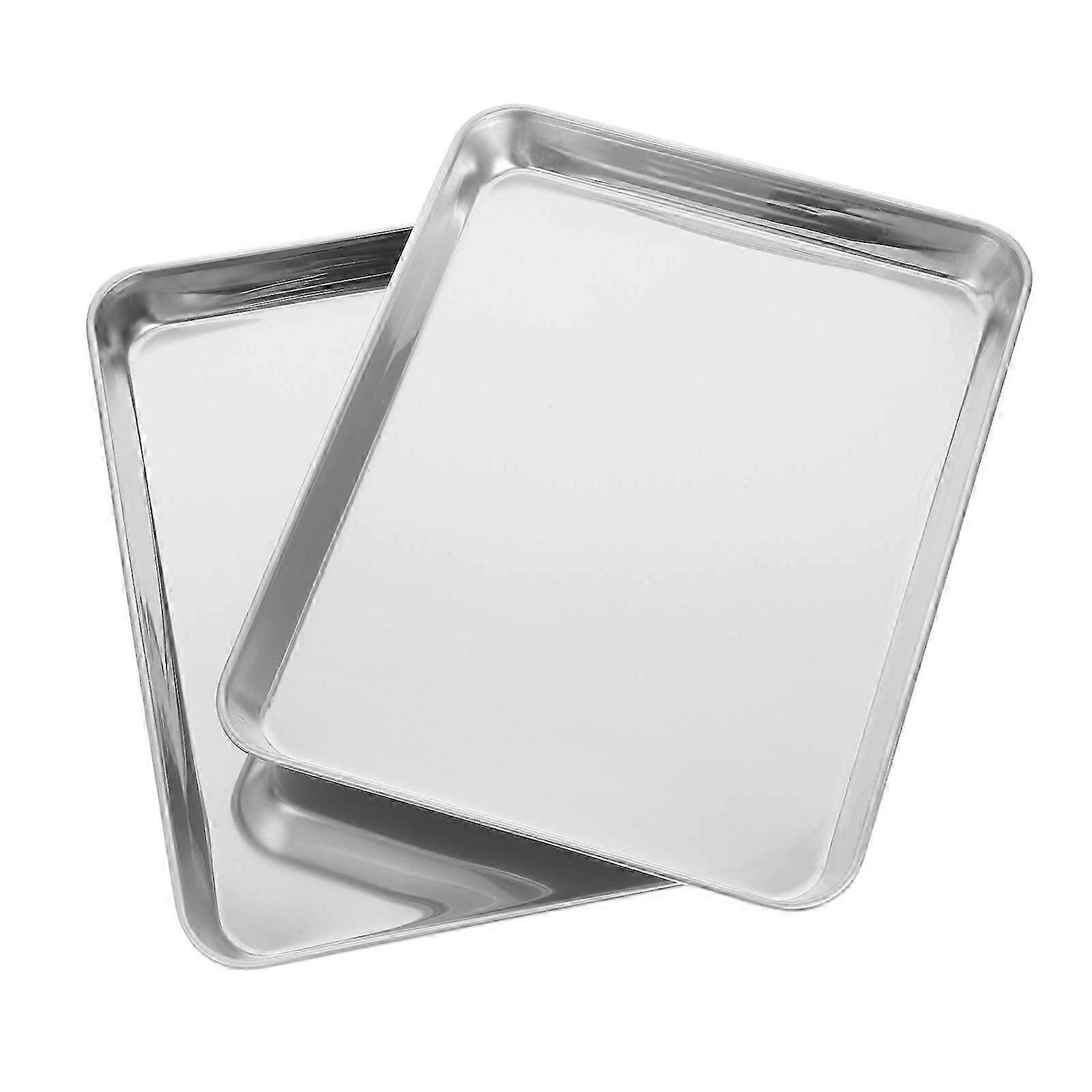 Silver Stainless Steel Baking Tray for Serving Snacks 2Pcs Cookware