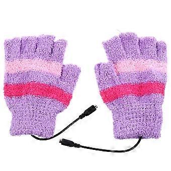 Paarse verwarmde handschoenen met half vingerontwerp voor gebruik buitenshuis Wollen USB-voeding