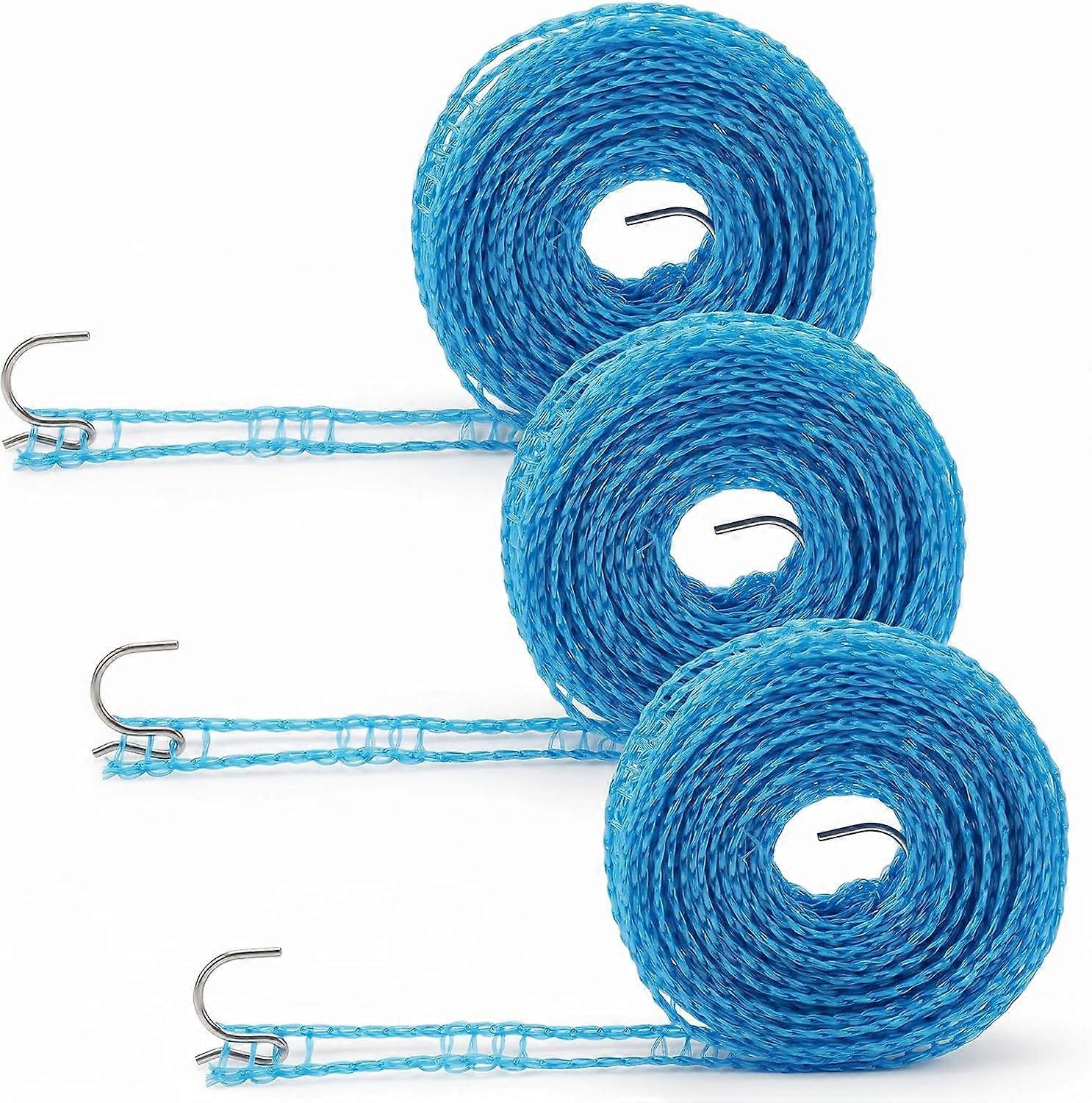 3PCS Portable Clothes line with Hooks Windproof Nylon Laundry Line