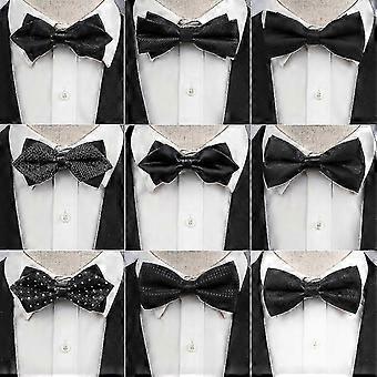 Wedding & Business Events: 9-Pack Men's Bowtie in Black and White, Dress Tie for Banquet and Bridegroom, Random Style