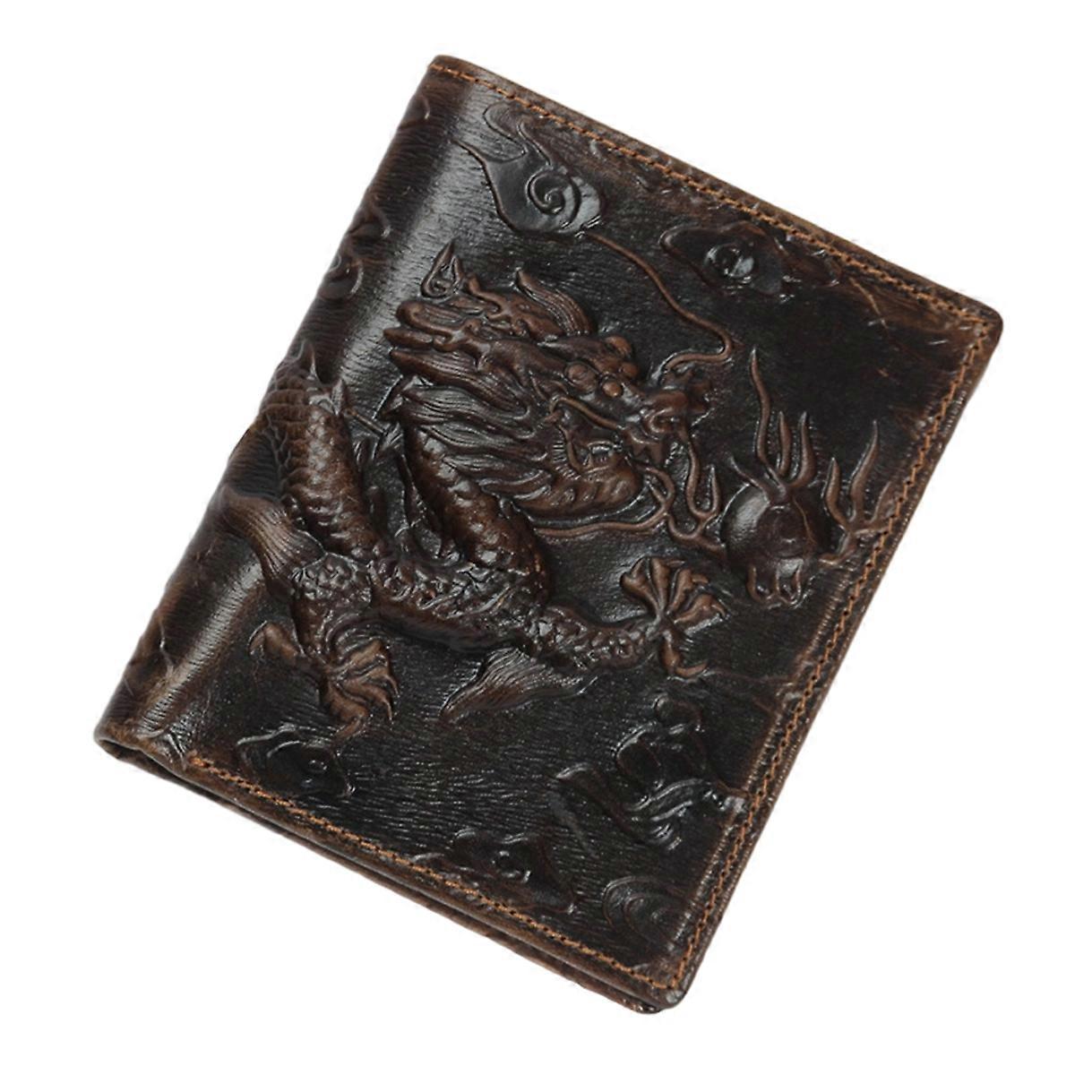 Leather Wallet Bifold Wallet with Dragon Pattern