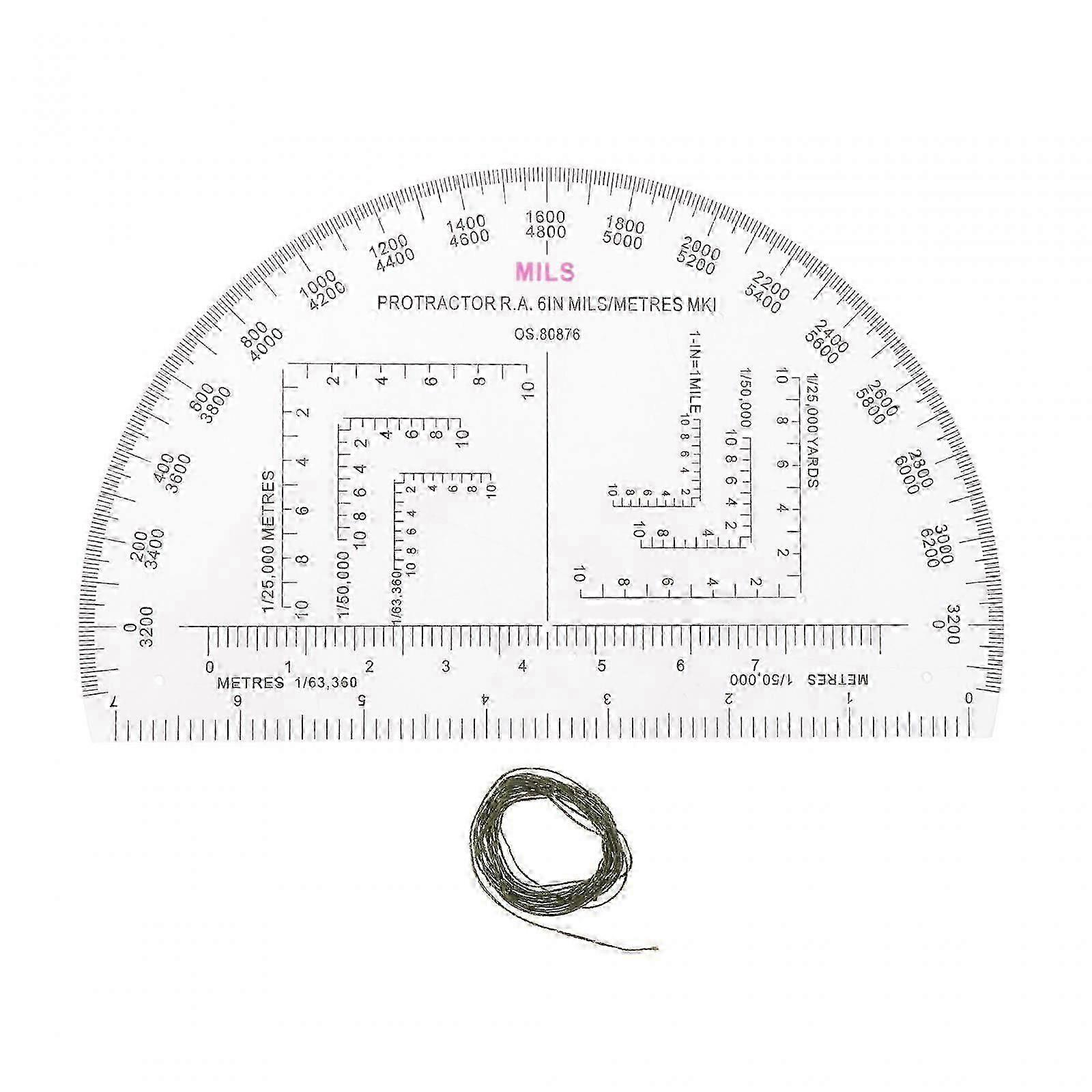 Military land navigation protractor compatible with camping and architecture