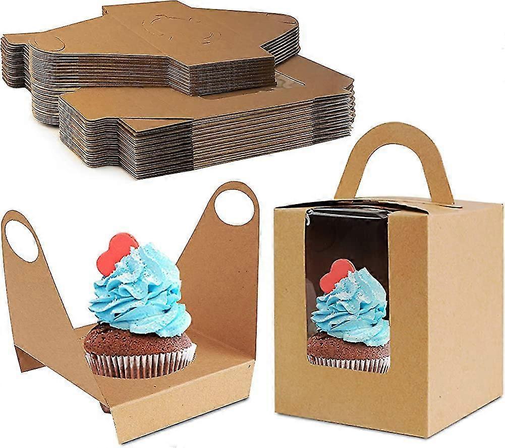 Cupcake Boxes Individual compatible with Heilwiy Packaging, Cookie Boxes With Window And Handle Gift