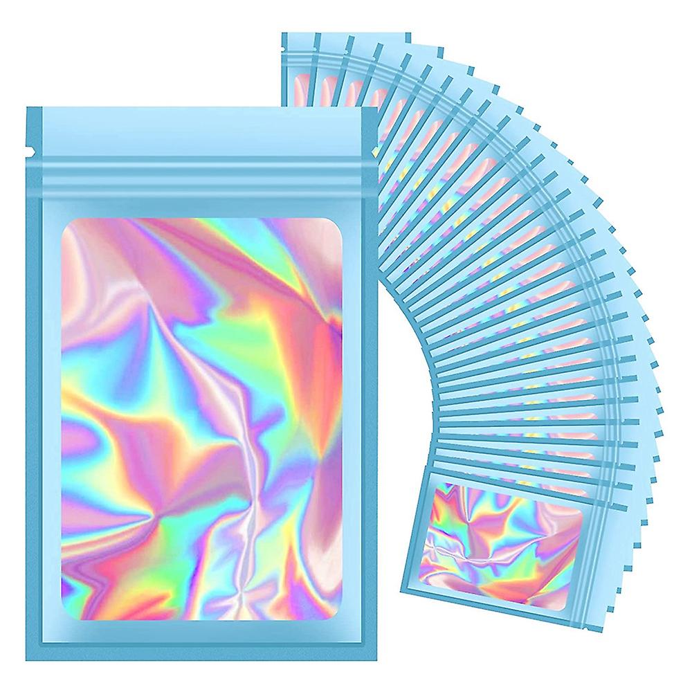 100Pcs Resealable Holographic Bags, Smell Proof Mylar Pouch with Clear Window for Food Party Favor