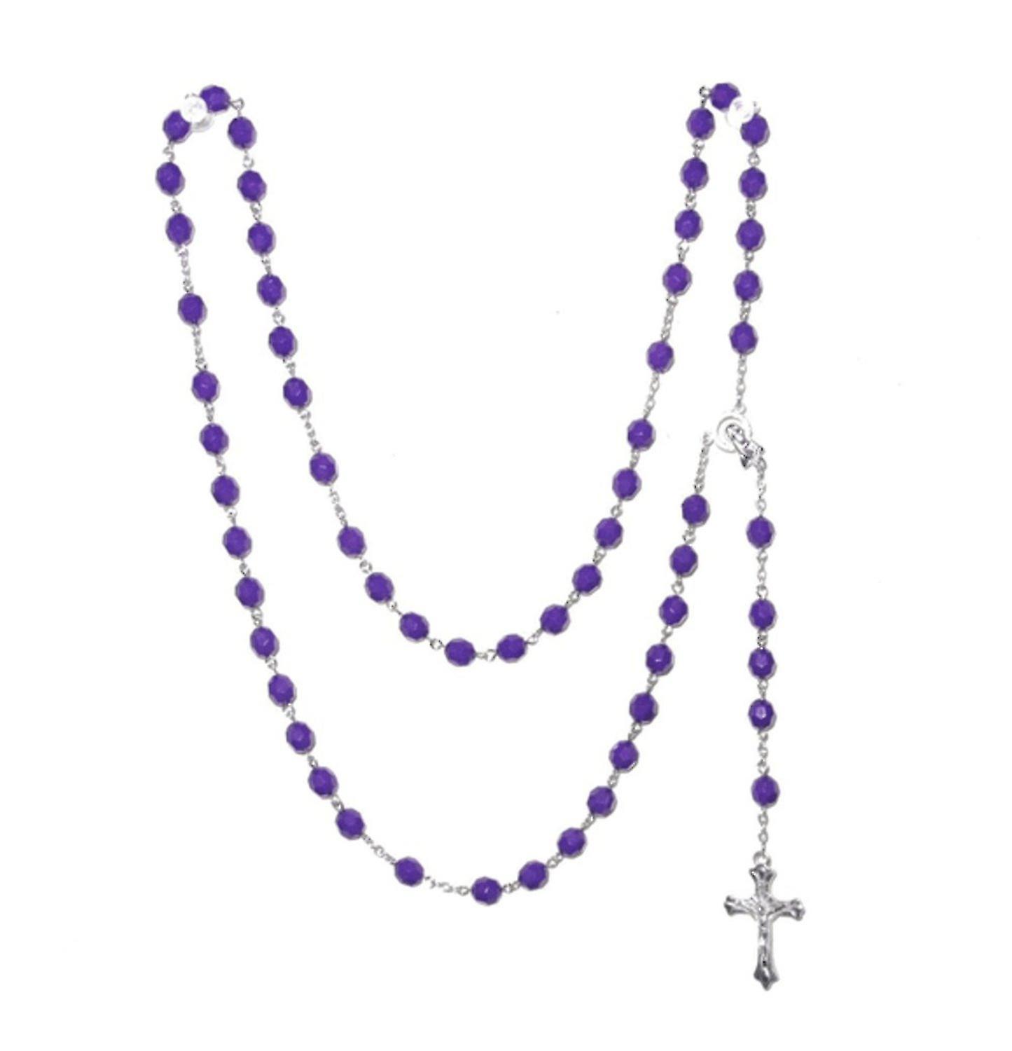 Rosary / Cross Necklace Purple Beads