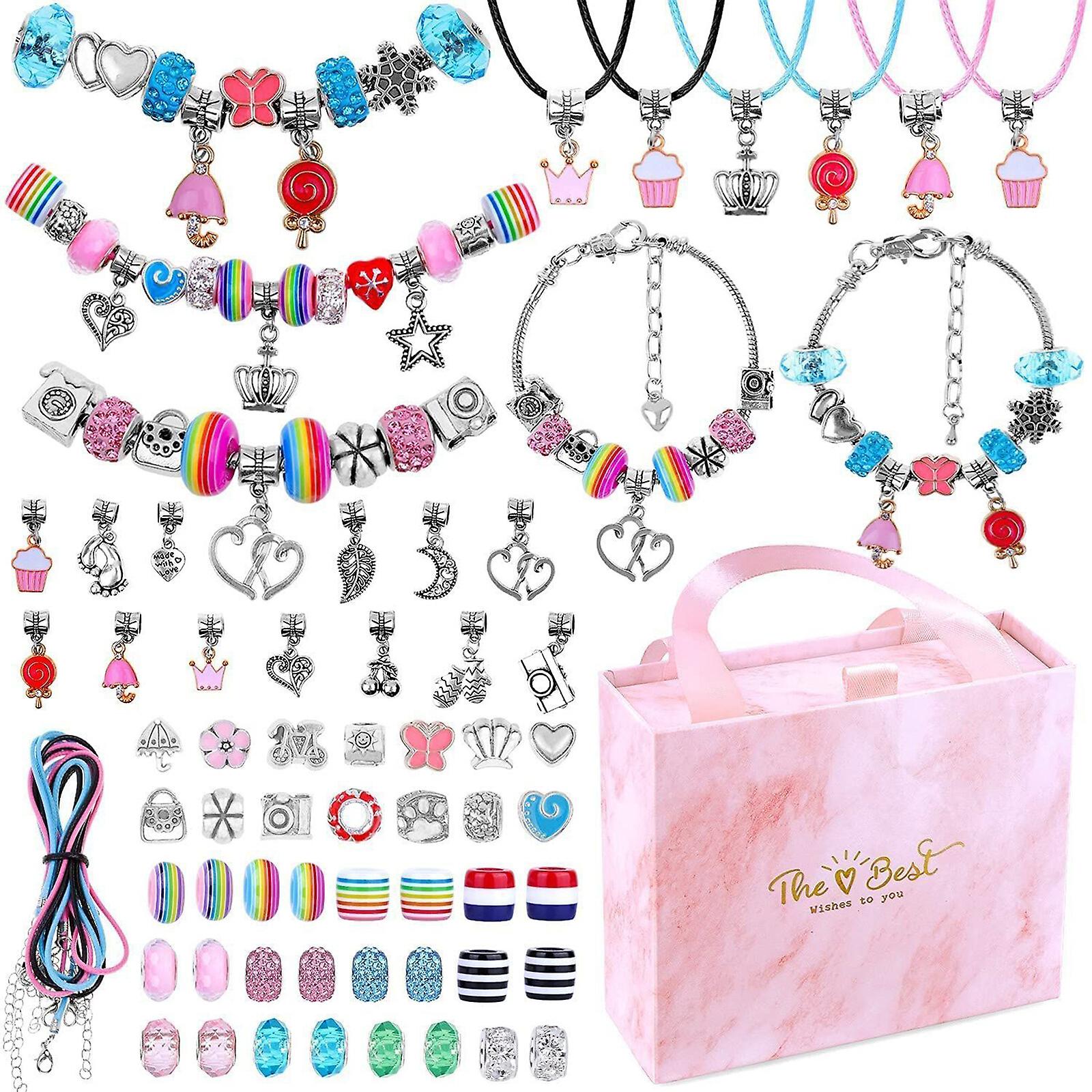 Diy Bracelet Making Kit For Kids - 129 Pcs Multicolor Beads & Charms