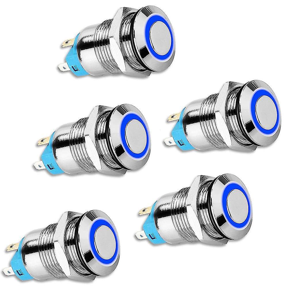 5pcs 12mm Latching Push Button Switch High Round Cap, Waterproof Metal Push Button Switch With 12v/