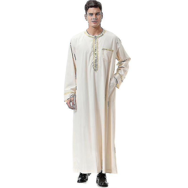 Männer Mu Langarm Kaftan Robe Dubai Tunika Top Bluse Thobe Kleidung