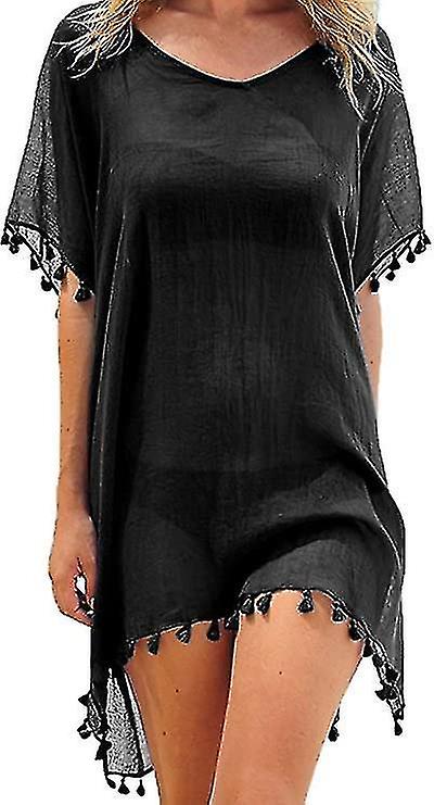 Women Beach Dress Summer Dress Bikini Cover Up Summer Swimwear Long Shirt Tunic Beach Poncho Fringed Sexy Chiffon Beach Blouse Women