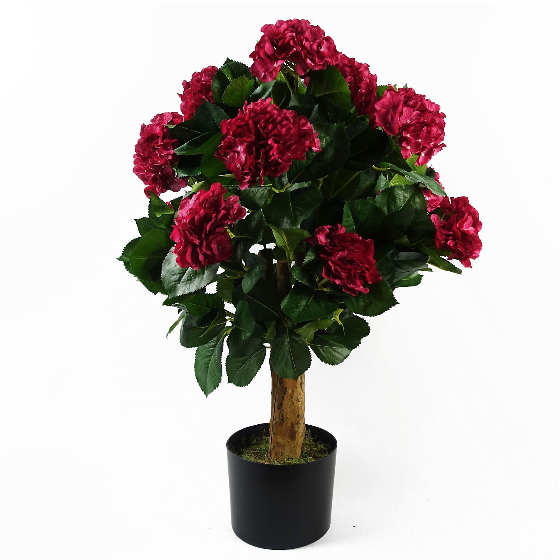 75cm Artificial Pink Bush Hydrangea Plant Potted
