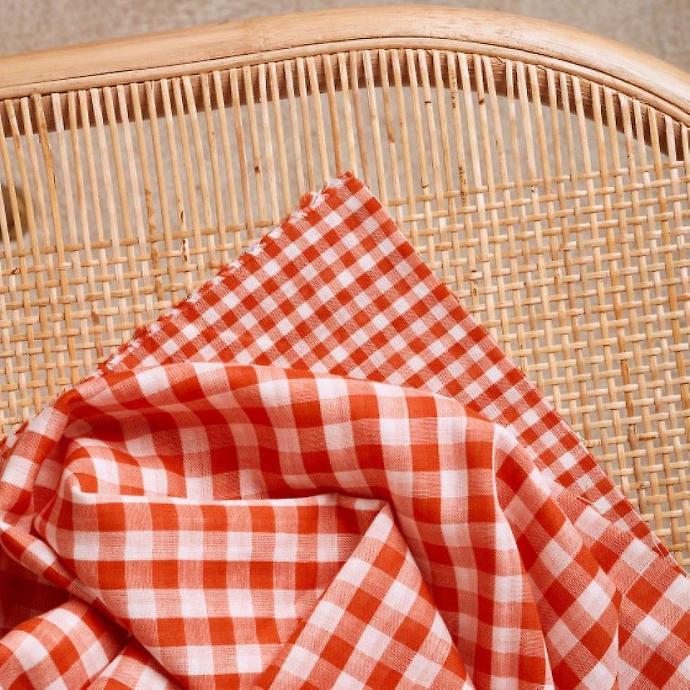 Atelier Brunette Gingham Double Cotton Gauze Fabric Tangerine - per metre